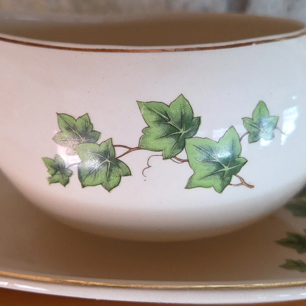 Greenbrier Green Ivy Gravy Boat & Underplate Paden City Pottery Mid-Century MCM